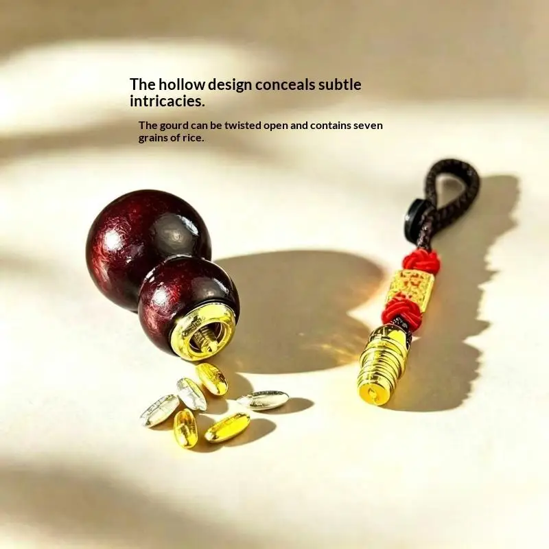 Natural Red Cinnabar Gourd Key Chain Mobile Phone Chain Jewelry Fashion Lucky Can Open Empty Bottles