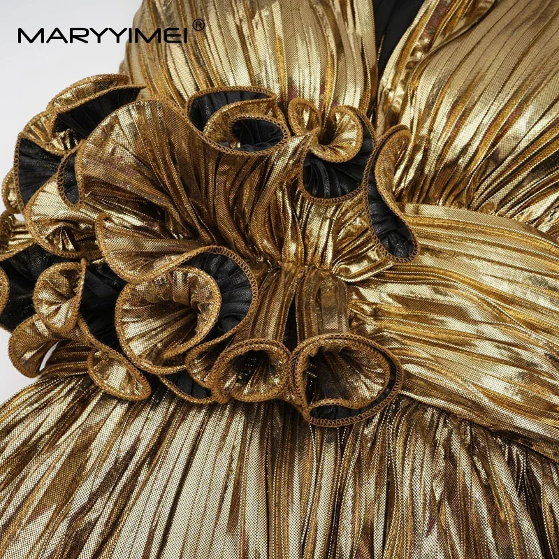 Gedivoen 여성의 우아한 섹시한 v 넥 이브닝 드레스 여름 민소매 솔리드 Flounced Edge 볼 가운 드레스