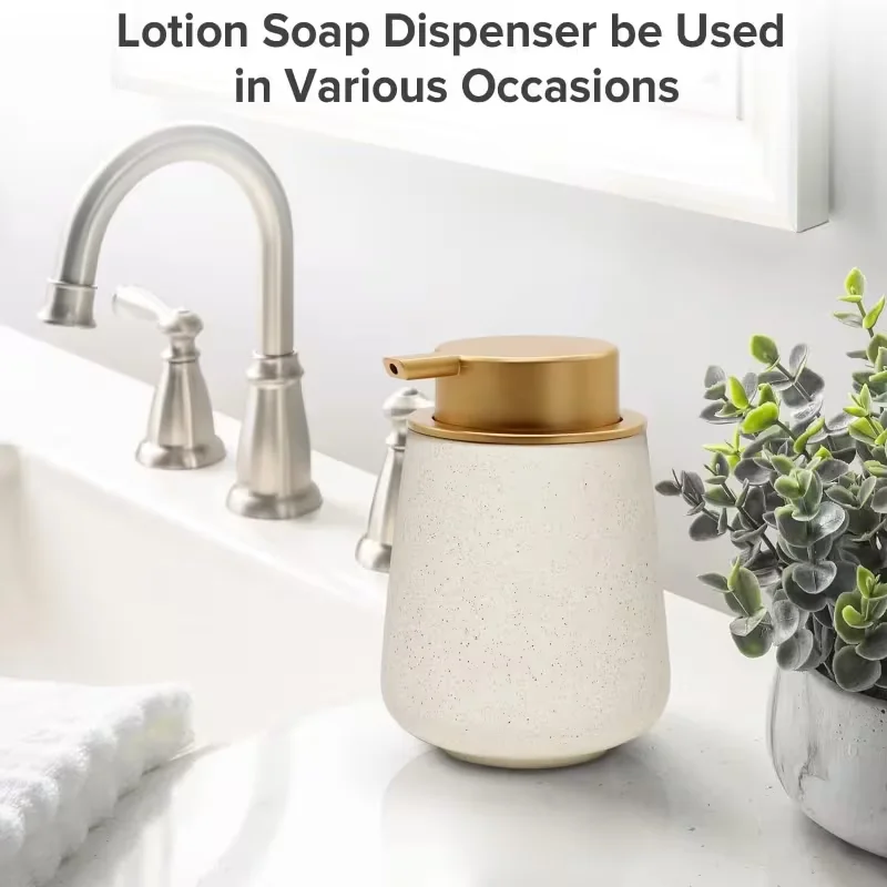Ceramic Foam Soap Dispenser, Press‑type Hand Sanitizer Bottle Speckled Texture Gold Pump Lotion Dispenser for Bathroom Kitchen Countertop