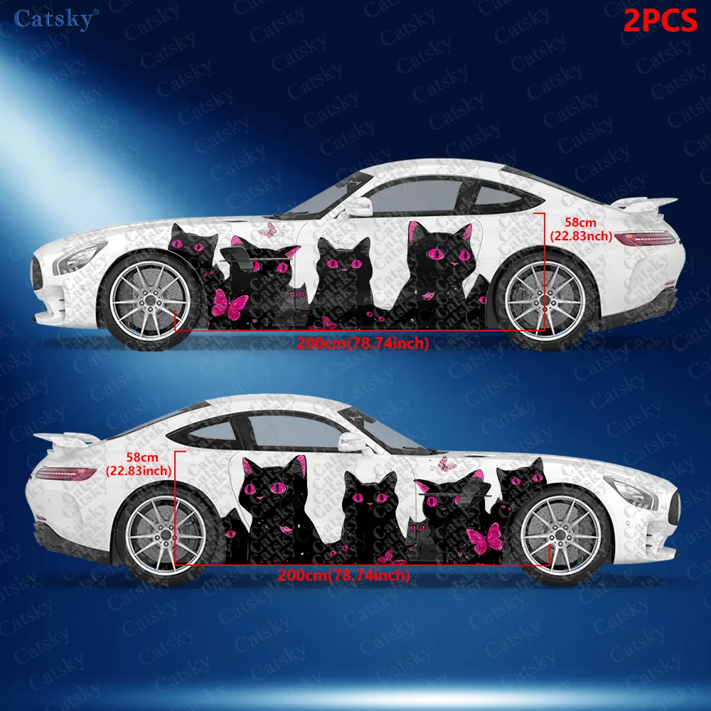 CATSKY.2pcs.Multiple Shadow Hide-and-Seek Car Side Decals | Self-Adhesive PVC Waterproof & Scratch-Resistant Stickers, Fashionab