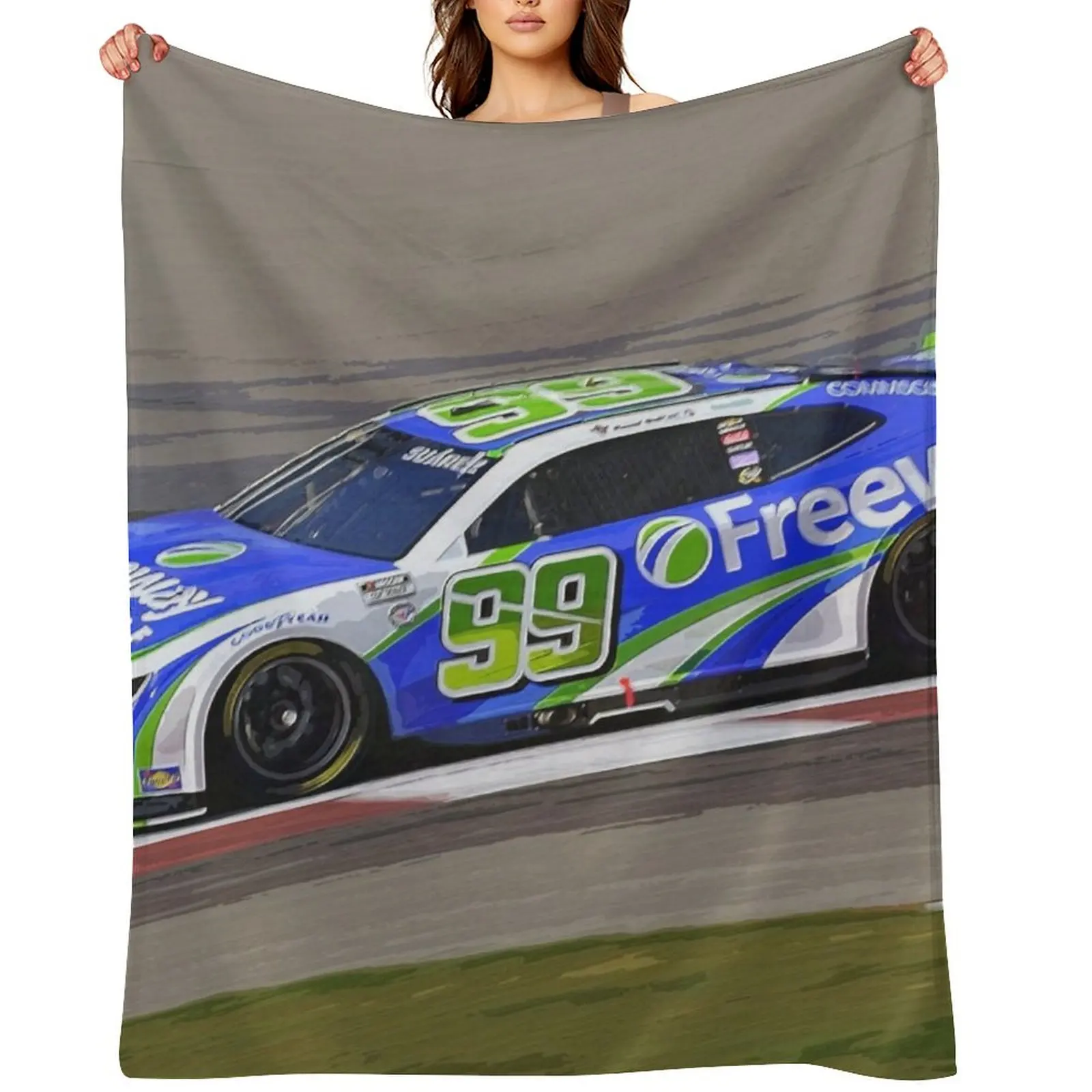 

Daniel Suarez racing his 2023 nascar racecar Throw Blanket Soft Beds Retros Warm funny gift Blankets