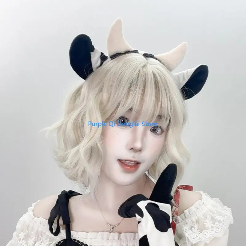 Disfraz Animal L21E, diadema con orejas vaca, guantes cola, disfraces vaca para Halloween