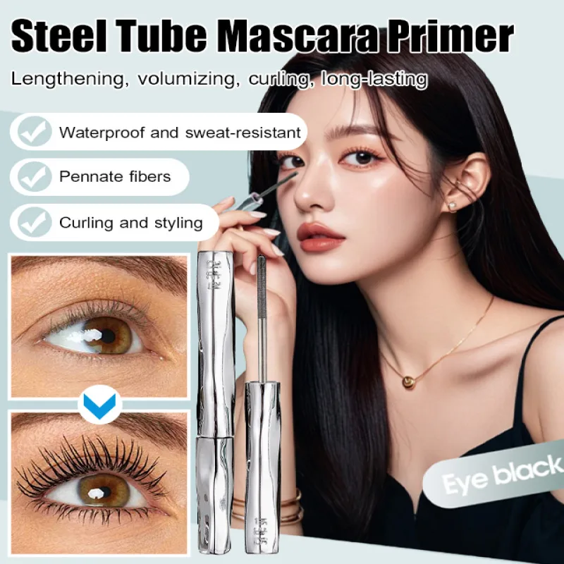 Apprêt pour cils Anti-taches, Tube en acier, imperméable, longue durée, recourbé, Mascara épais et Long, 24H, sans maquillage