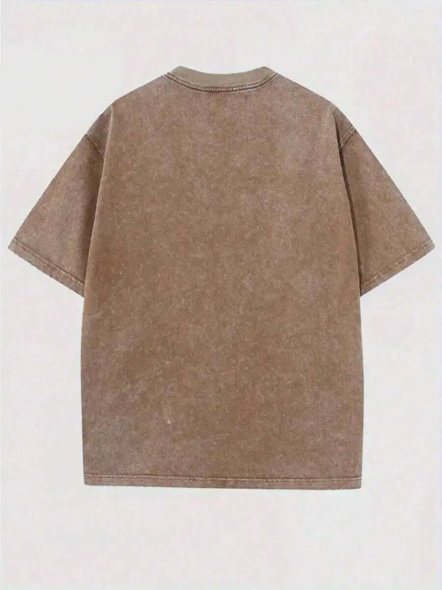 

Vintage Washed Beige Cotton Crew Neck T-Shirt Short Sleeve Casual Top