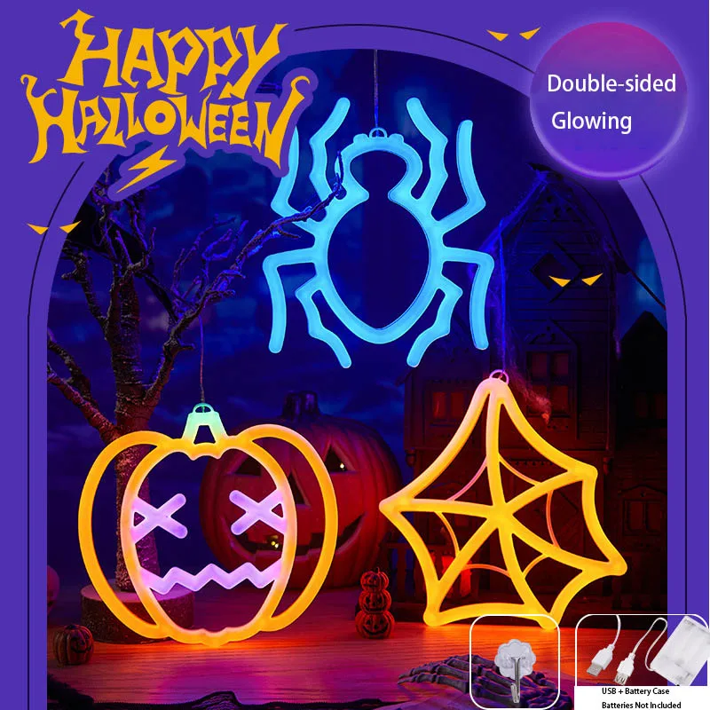 

Halloween Living Room Garden Decor Pumpkin Lights Spider Bat Hanging Creative Arrangement Props Bar Party Decoration Lights