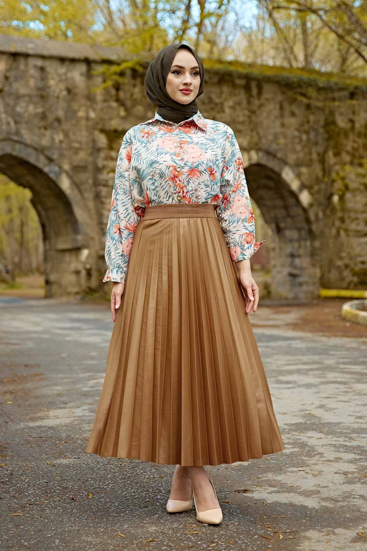 Leather Look Piliseli Skirt SAG Nuts Shell Winter Autumn 2021 Muslim Women Hijab headscarf Islamic Turkey