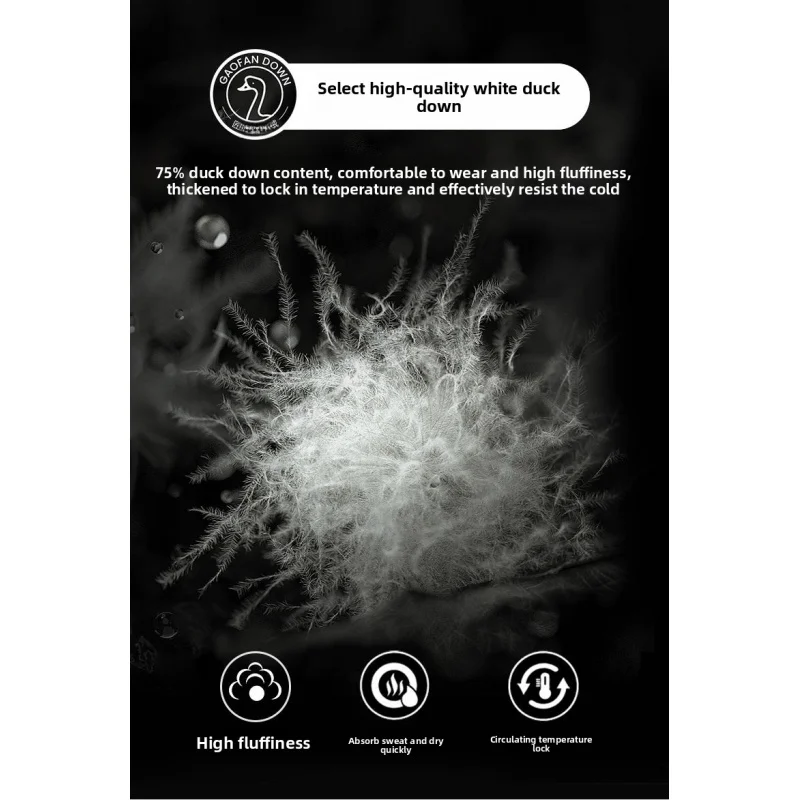 GIOIOMen's Down Jacket，Winter New High-Quality White Duck Down Filled Thickened Warm Down Cotton Jacket Coat