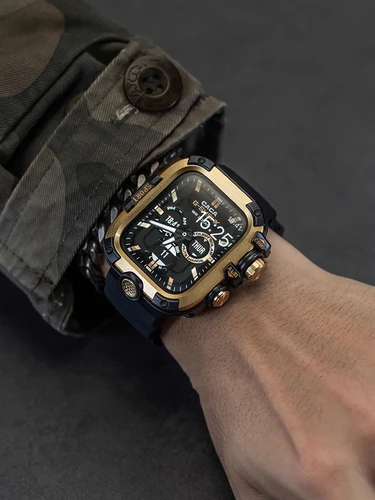 Caja de Metal armadura + correa para Apple Watch Series 9 8 7 6 5 Se HD vidrio resistente a caídas cubierta protectora impermeable para iWatch 44mm 45mm