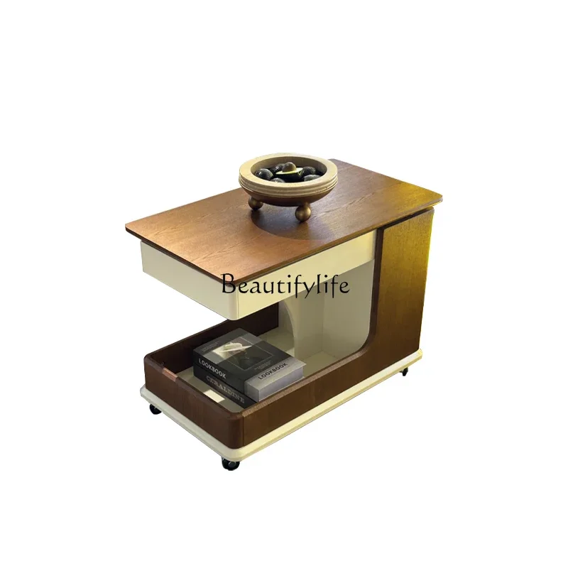 

LJY-*Solid wood movable coffee table simple household small apartment liftable storage trolley sofa side table