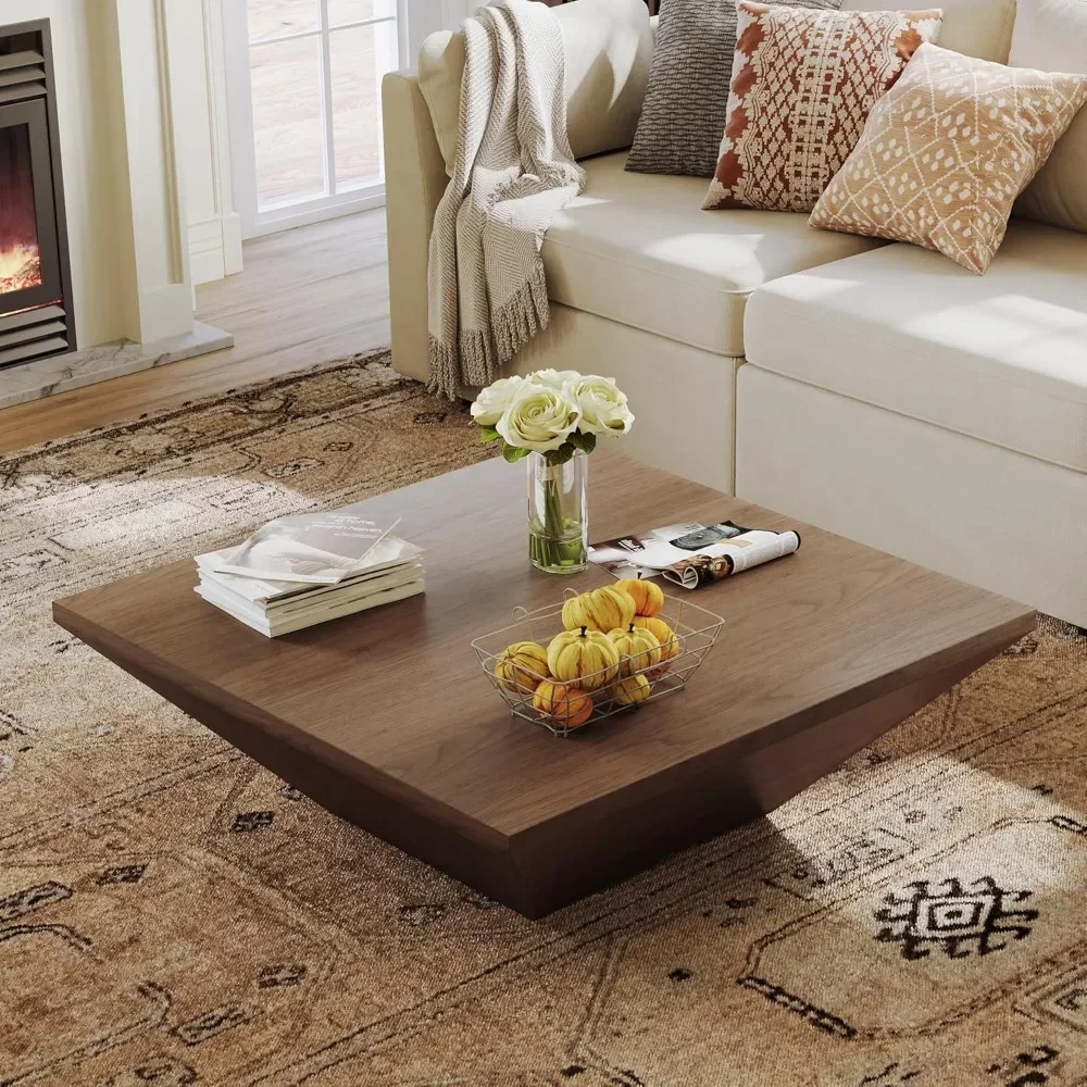 

Modern Coffee Tables for Living Room, Square Coffee Table with Storage, Wood Coffee Table with Drawers,39.4" Walnut Trapezoidal
