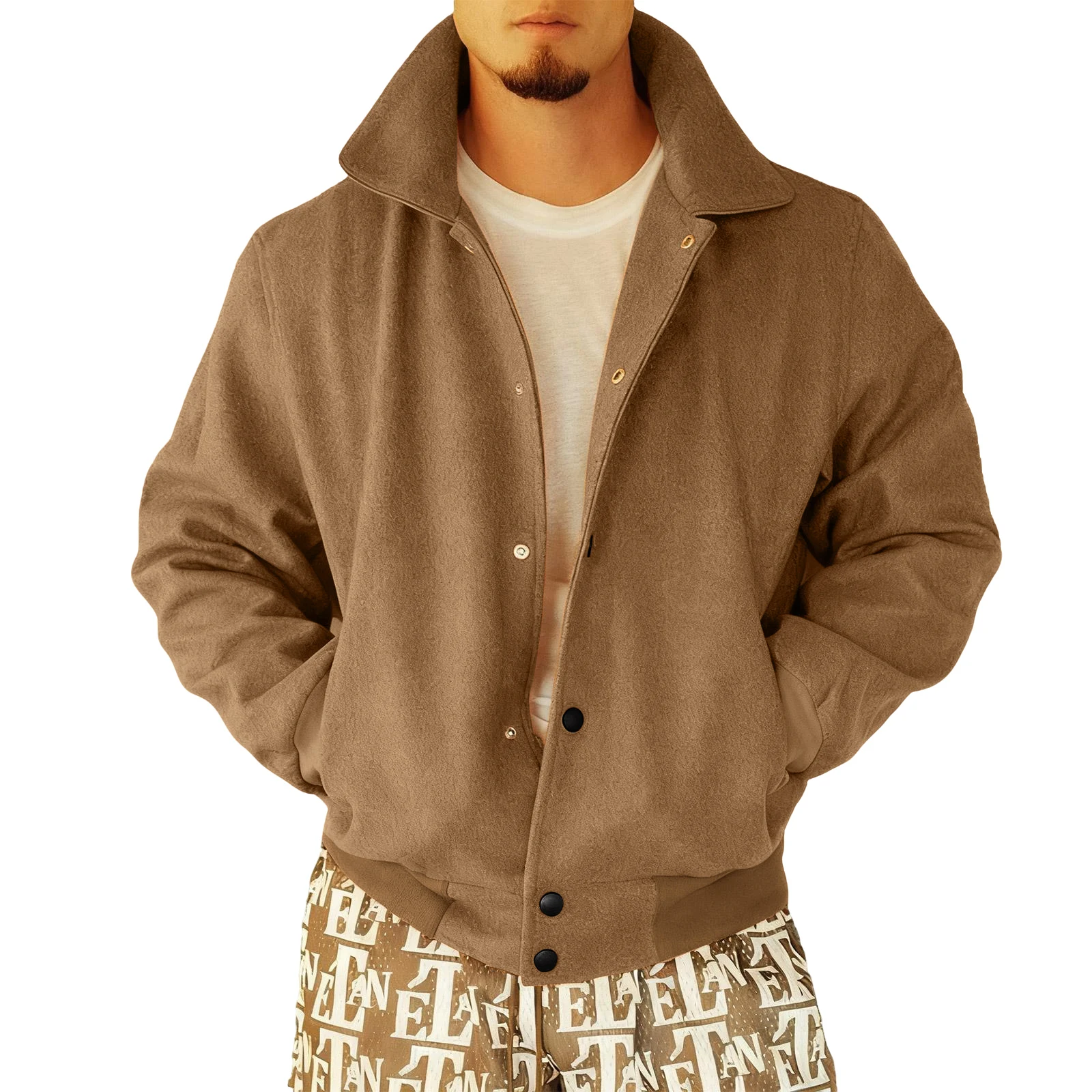 

Winter New Men's Fall Suede Lapel Loose Drop Shoulder Jacket Coat Solid Color Jacket Leather Biker Jacket Men Cardigan Jacket