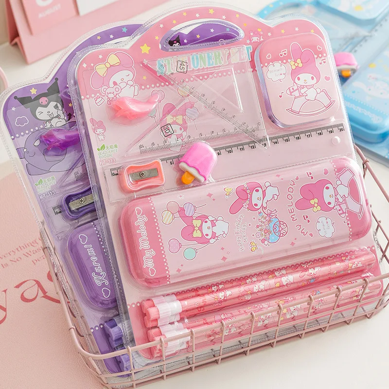 Sanrio Stationery Set Cinnamoroll My Melody Kuromi Pencils Erasers Rulers Cartoon Student School Supplies Study Stationery Gifts