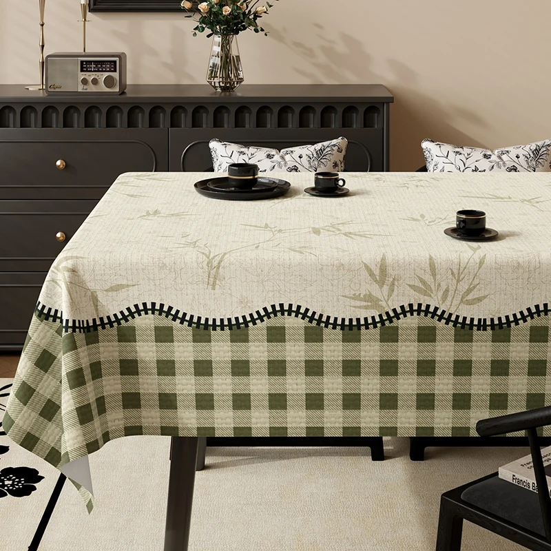Green Retro Plaid Waterproof Tablecloth High-Quality Pvc Oil-Proof Table Mat for Living Room No-Wash Dining Aesthetic Room Decor
