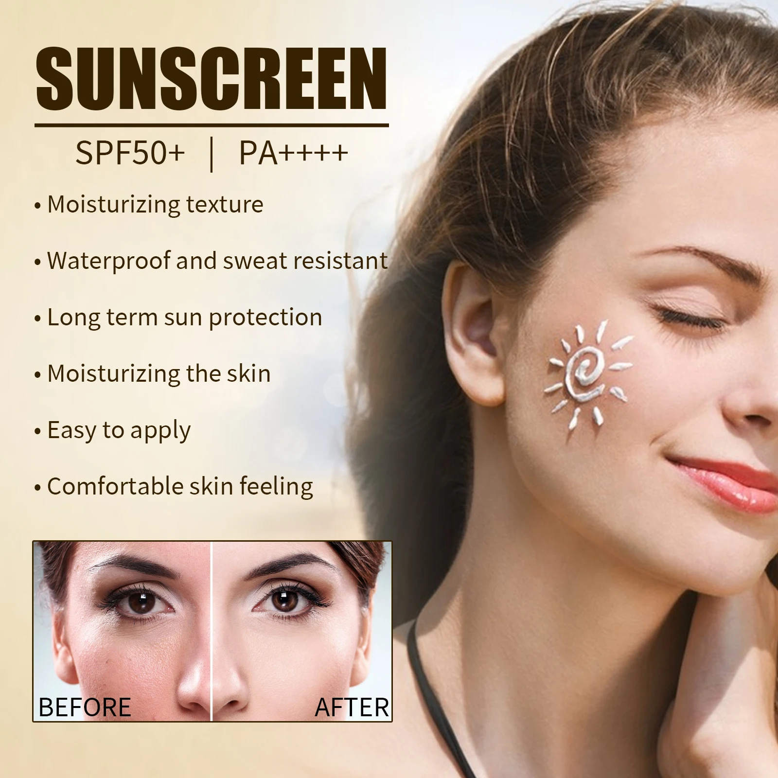 كريم الأرز الواقي من الشمس Spf 50+ عزل الأشعة فوق البنفسجية ترطيب دائم مقاوم للماء مقاوم للعرق التحكم في الزيت كريم منعش للشمس
