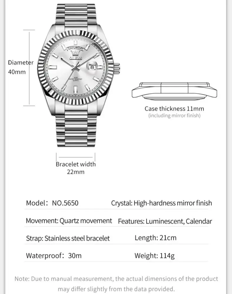 OLEVS ساعات رجالية جديدة تقويم من الفولاذ المقاوم للصدأ مقاوم للماء ساعة رجالية مضيئة أنيقة فاخرة ساعة كوارتز أصلية للرجال 5650
