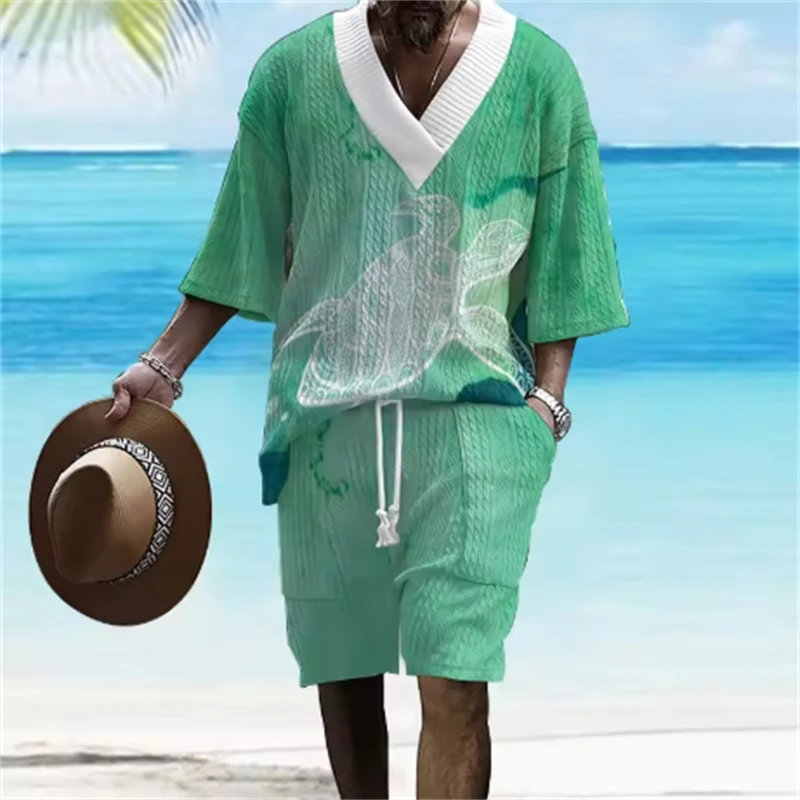 Summer bestseller 2-piece short-sleeved set, light luxury and simple 3D digital printing, personalized street style