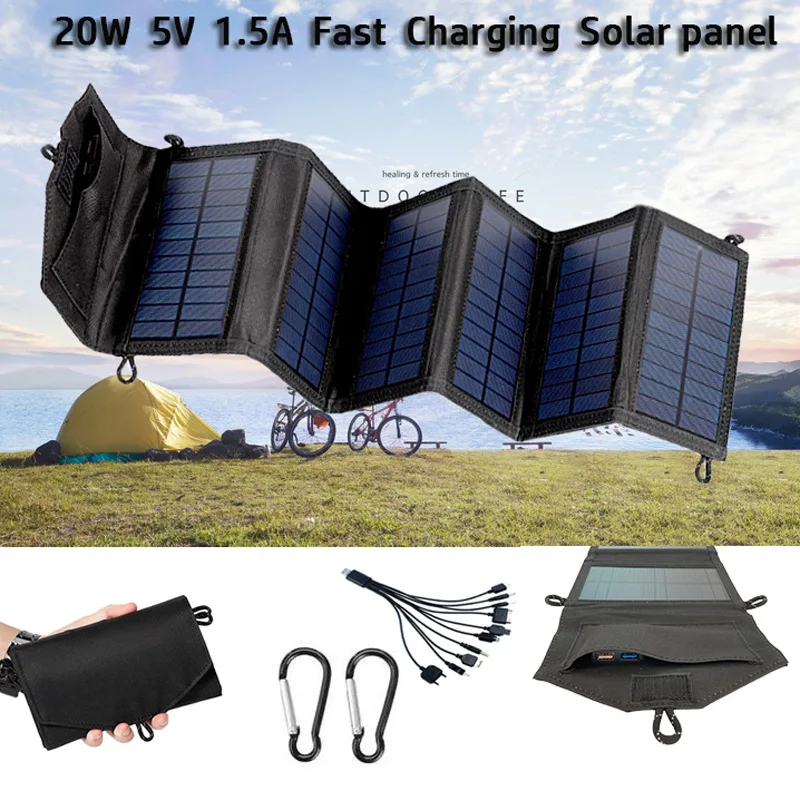 

15W Camping Portable Solar Panel Folding Outdoor 5V USB Monocrystalline Silicon Solar Long Endurance Solar Panel Folding