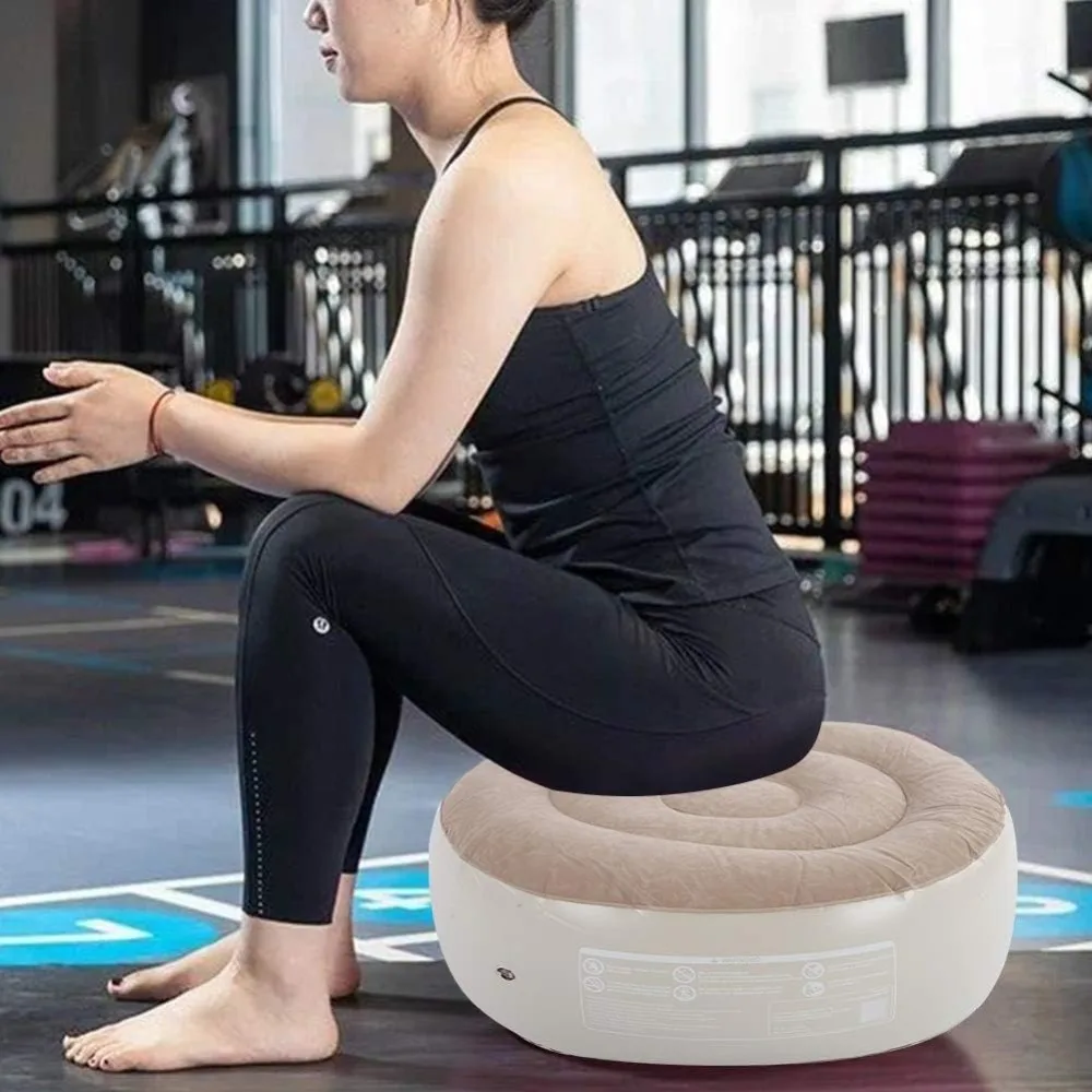 PVC Inflatable Foot Stool Light Brown Beige Quick Air Charge Inflatable Ottoman Chair Portable Flocking Surface Foot Stool