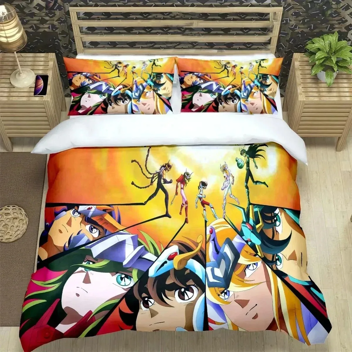 2026 Anime Fans Saint Seiya Themed Bedding Set 3Pcs Comfortable Quilt Cover Pillowcase Bedclothes