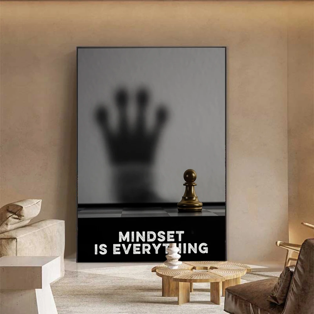 

Mindset Chess Poster Motivational Quote Mindset is Everything Canvas Print Black And White Canvas Painting Office Wall Art Decor