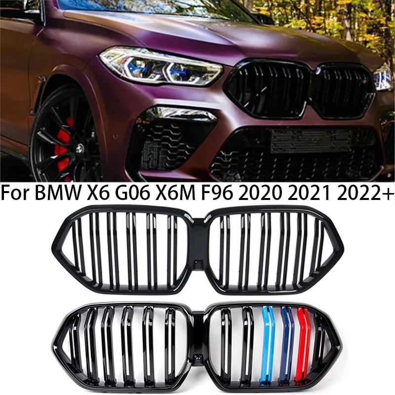 

Для BMW X6 G06 X6M F96 2020 2021 2022 + M сигнал производительности/двойная планка гонки передний радиатор гриль капот решетка бампер Facelift