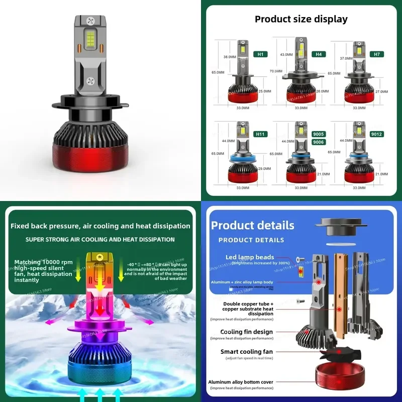 100W Super Bright LED Car Headlight Bulbs H1/H7/9005/H11, 200% Brighter Halogen Replacement, IP68 Waterproof