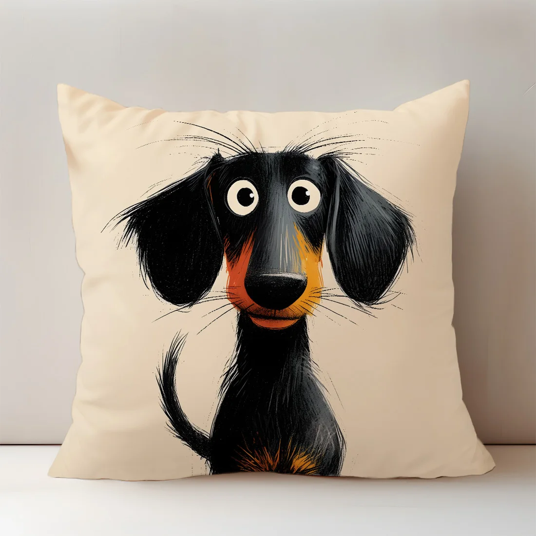 1pc Cartoon Dachshund Themed Printed Throw Pillow Cover, Suitable for Sofa, Bedroom, Living Room, a Fun Gift for Dog Lovers.