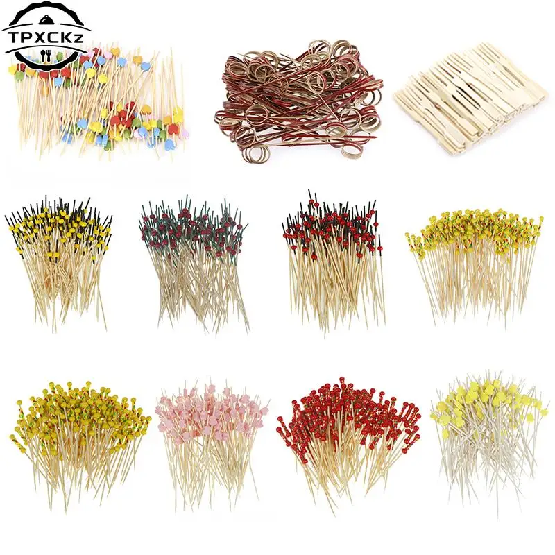 

100pcs 9/12cm Bamboo Food Picks Buffet Cupcake Fruit Fork Party Cake Dessert Salad Vegetable Sticks Cocktail Toothpick Skewer