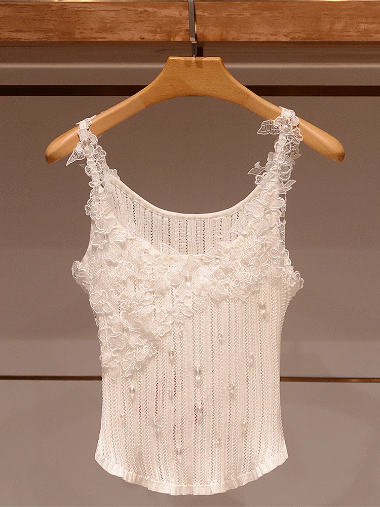 

Ele White Lace Knitted Crop Top Women's Summer Faionable Breathable Casual Outerwear JOOva Brand Commute Sle