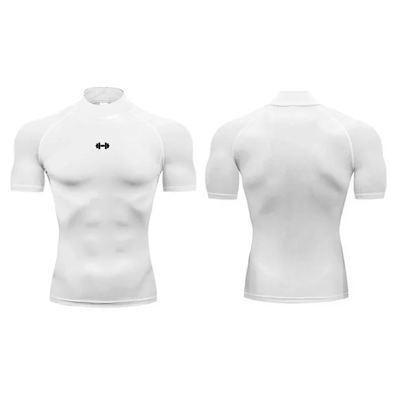 T-shirt a compressione da uomo dolcevita estivo T-shirt da corsa elastica ad asciugatura rapida Sport Top Tee Camicie da allenamento per palestra da uomo