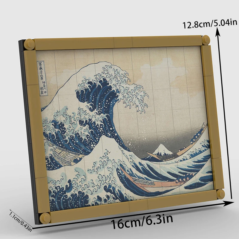 "Kanagawa Wave" est un puzzle DIY composé de blocs de construction. Il convient à l'emploi comme décoration sur le bureau ou au bureau.