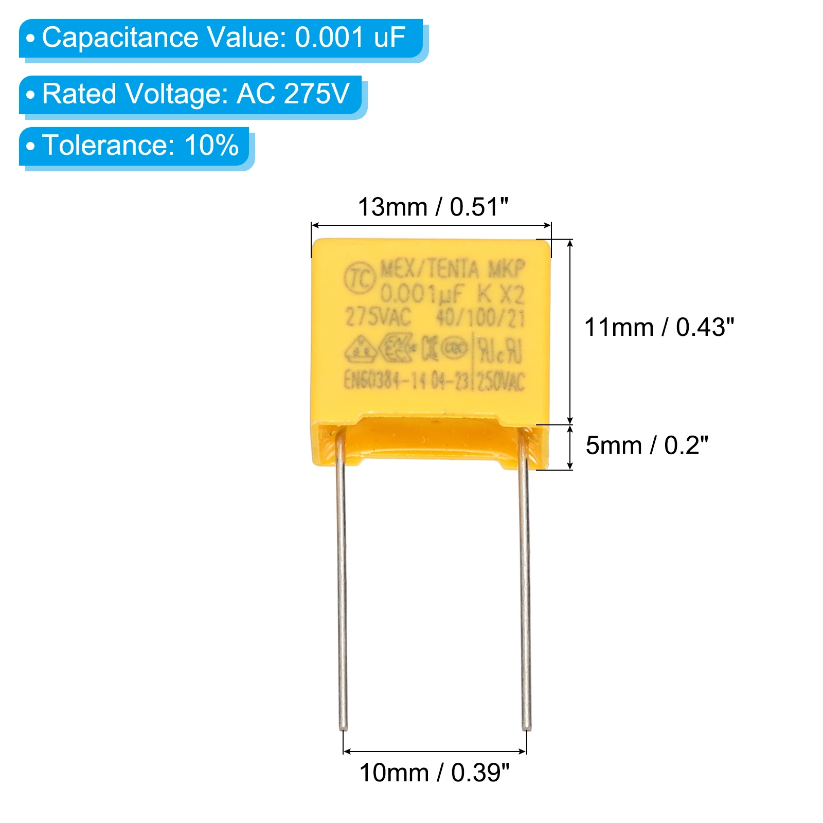 6/12Pcs Safety Capacitors 0.001uF-1.2uF AC 275V 10-22mm Pin Pitch Polypropylene Film Capacitor Assortment Kit for DIY Electronic