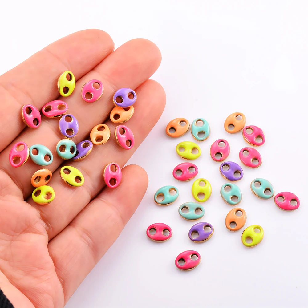 

5pcs Stainless Steel Enamel 2 Hole Connectors Jewelry Pig Snout Pendant Charm for DIY Earrings Bracelets Jewelry Making Findings
