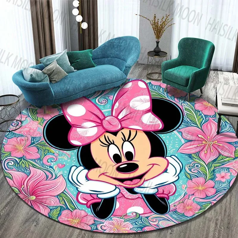 Minnie Mickey Mouse,cute Cartoon HD Printed Round Carpet.Bedroom,Balcony,Entry Door,Sofa Seat Non-slip Mat.,Gift,Camping Rug