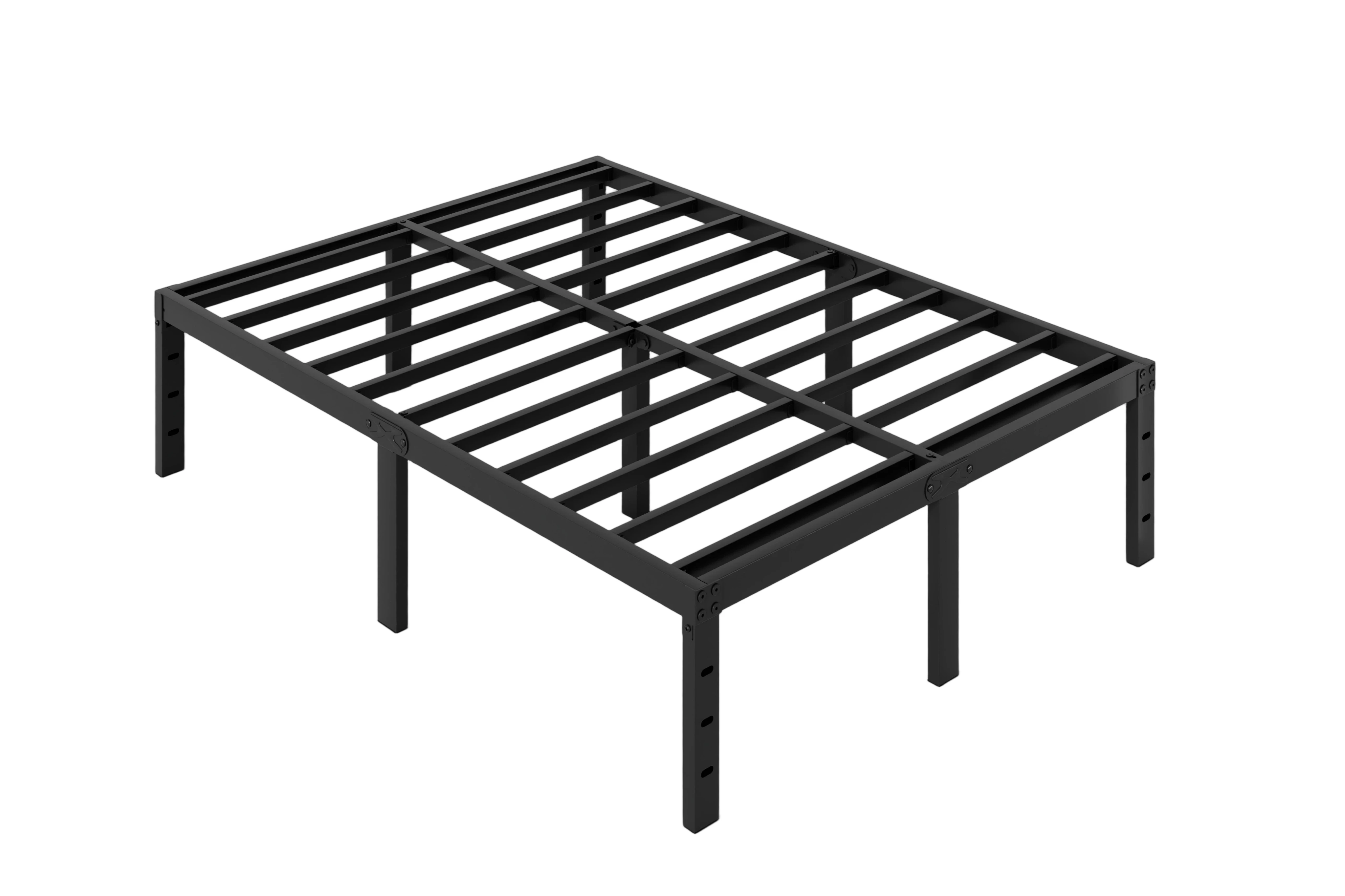 Plataforma de estructura de cama de 16 pulgadas de alto, cama de metal, base de colchón de listones de acero resistente, fácil montaje, sin ruido ni vibración, negro