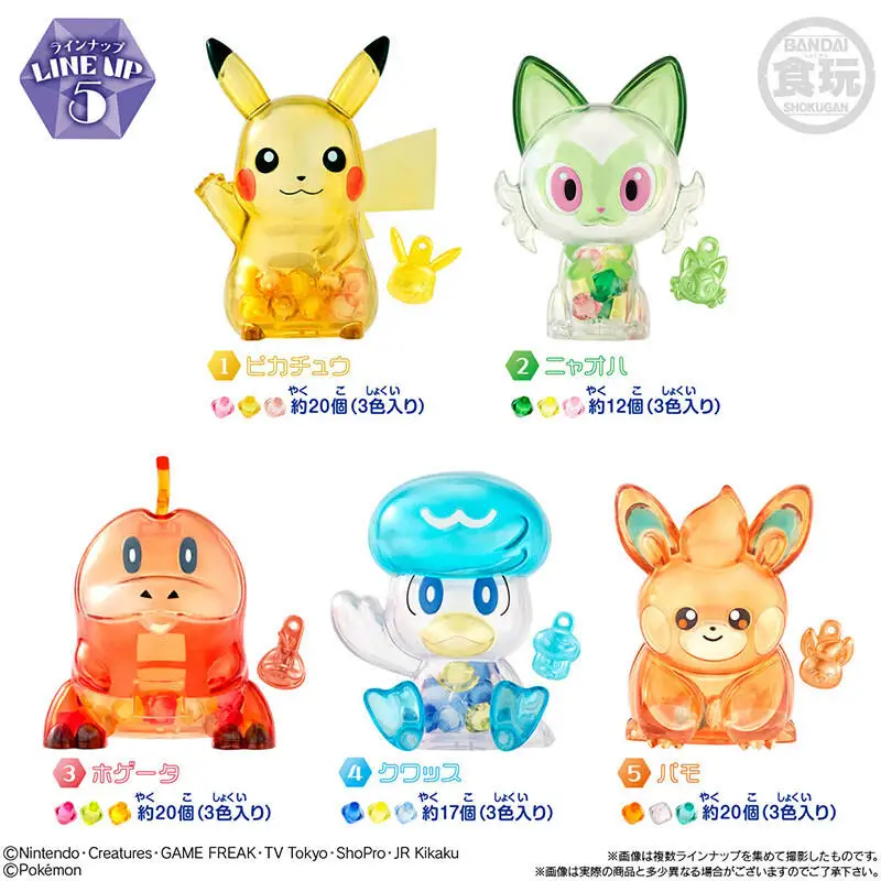 Bandai Candy Toy Capsule Gashapon Pokemon Transparent Bead Candy Jar Mini Figure Chibi Desktop Decor Pikachu Fuecoco Quaxly