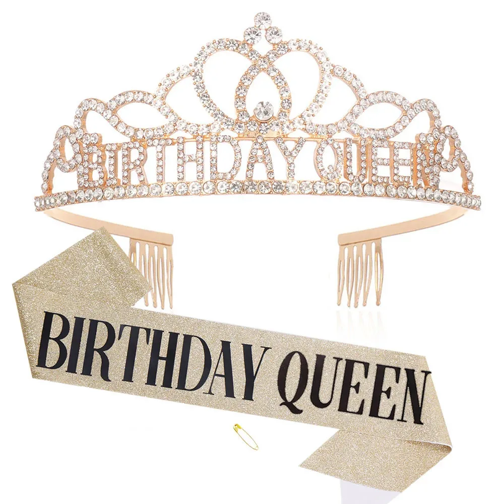 Alles Gute zum Geburtstag Krone Mädchen Tiara Geburtstag Prinzessin Geburtstag Königin Schultergurt Schärpe Set Prinzessin Mädchen Geburtstag Party Dekor – Detail 5