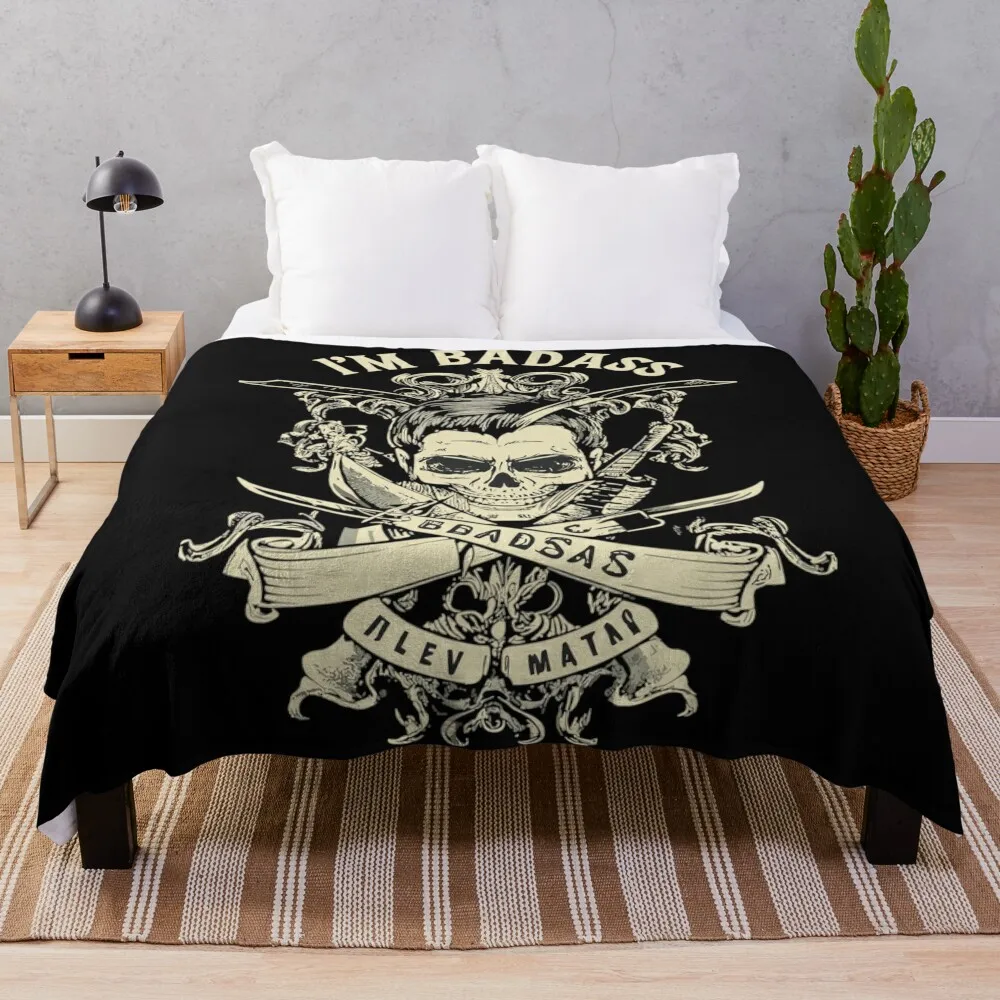 I am BadAss, Pirate skull, Skull, old style hardcore tattoo Throw Blanket For Sofa Thin Soft Blankets