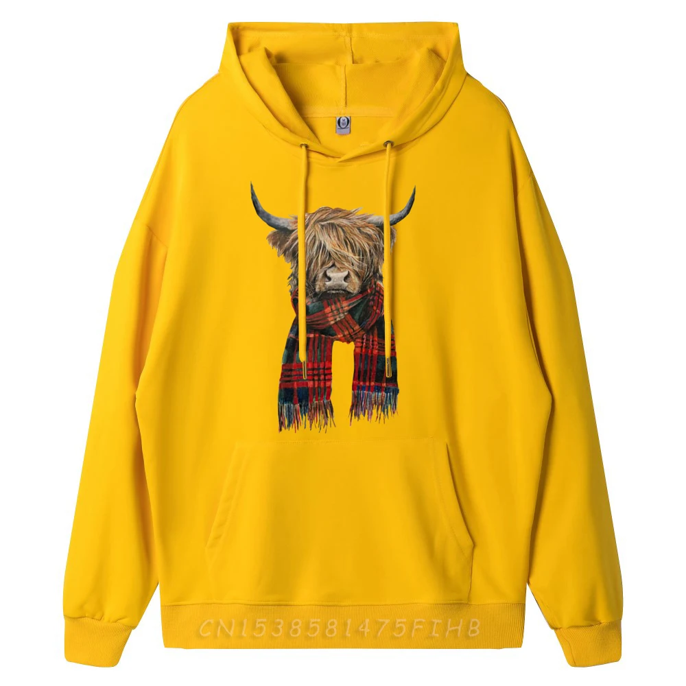 Cute Highland Cow Wearing Buffalo Plaid Scarf Farming Farmer Street Wear Hoodies Tshirts Men Party