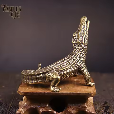 New Antique Bronze Crocodile Miniature Figurines Vintage Brass Mini Alligator Statue Desk Ornam... product image