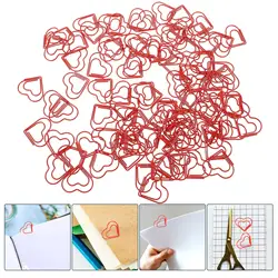 100pcs Heart Shaped Paperclip Office Binding Supplies Stationery Desk Accessories Metal Material Paper Clips Bookmark Pins