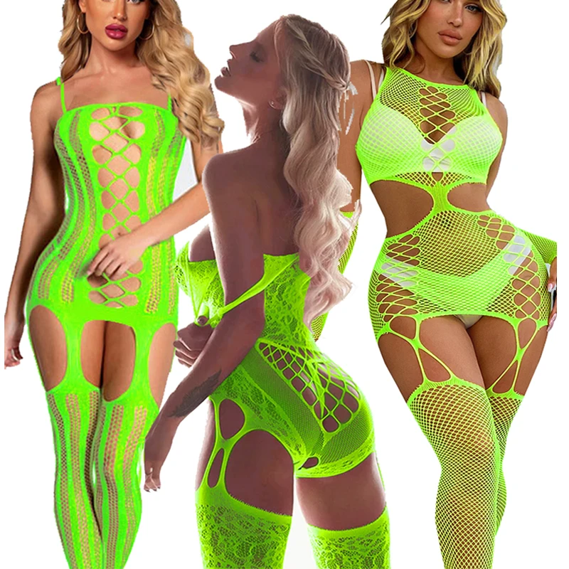 Babydoll Catsuit Underwear Chemises Teddies Costume sleepwea fluorescent green sexy dress for sex plus size erotic lingerie doll
