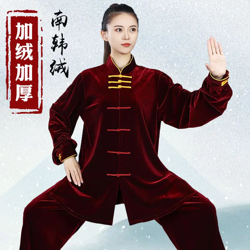 Gold Velvet Korean Velvet Tai Chi Suit – Two-Color Frog Button Performance & Practice Uniform for Men &Women, 2025 New Autumn W