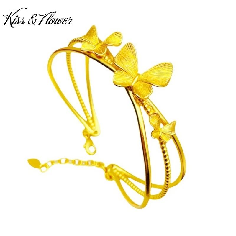 

KISS&FLOWER Gold Vintage Butterfly Bracelets Bangles For Women Wedding Party Birthday Christmas Bride Mother Girl Gifts BR349