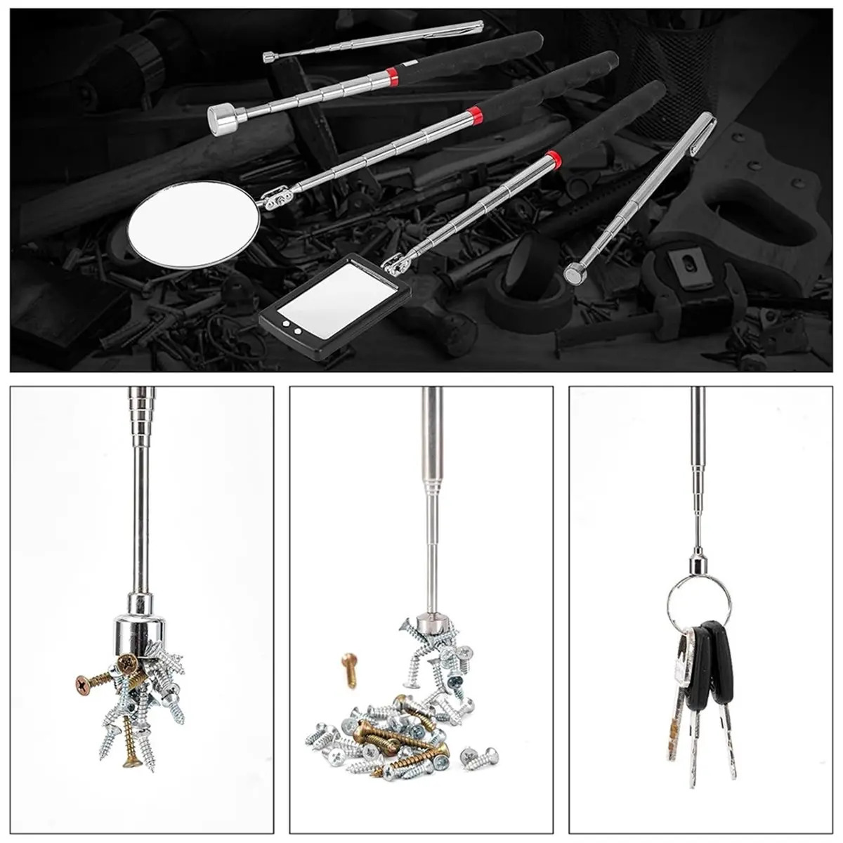 618 Mega Sale Telescoping LED Inspection Mirror & Magnetic Pickup Tool Set - Ideal for Mechanics and Home Use