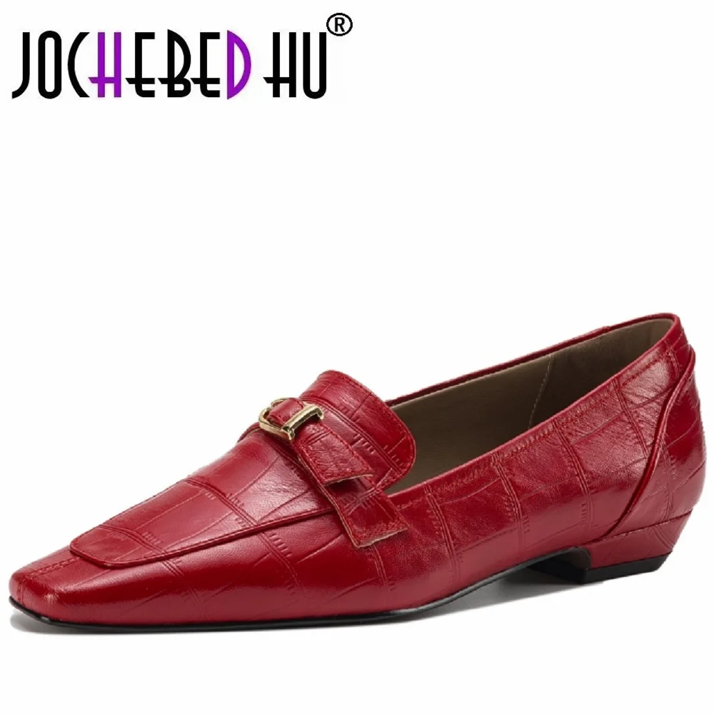 

【JOCHEBED HU】Новые женские туфли-лоферы ручной работы из натуральной кожи, оксфорды с квадратным носком и низким квадратным каблуком, современная женская обувь, размеры 34-40