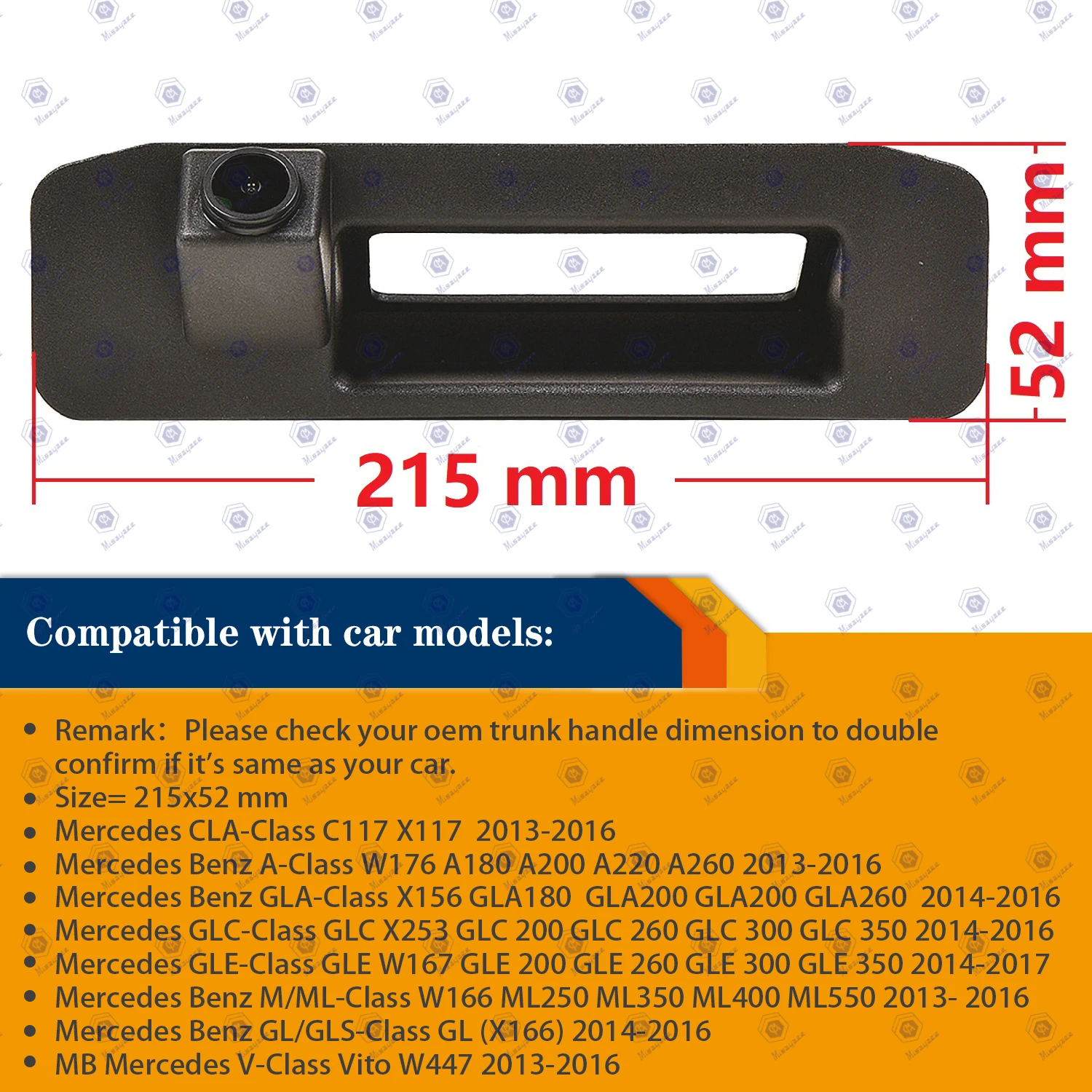 

HD 1280x720p Reversing Rear View Backup Parking Camera for Mercedes W176 X166 W166 X156 X253 vito W447,Night Vision Camera