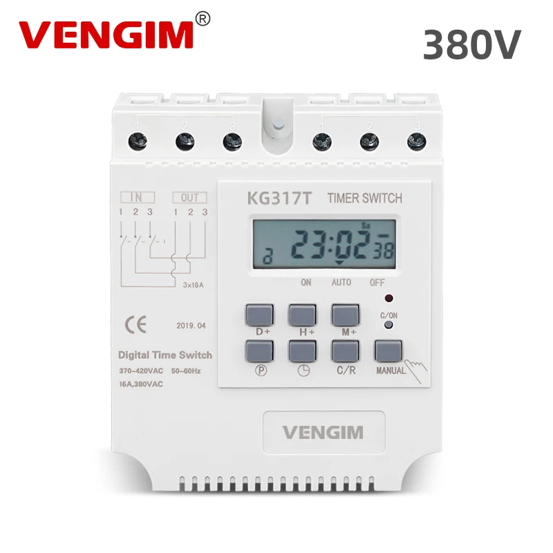 Free Shipping 380V Timer Switch Three phases Weekly 7 Days Programmable Digital Time Switch Relay Din Rail Timer Controller