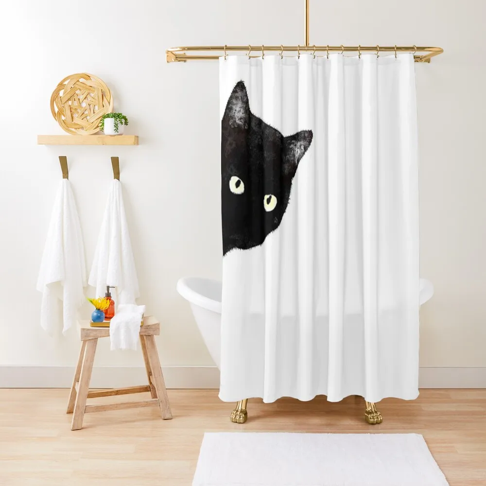 

Corner Black Cat Peeking Shower Curtain Waterproof Bathroom Shower For The Bathroom Curtain