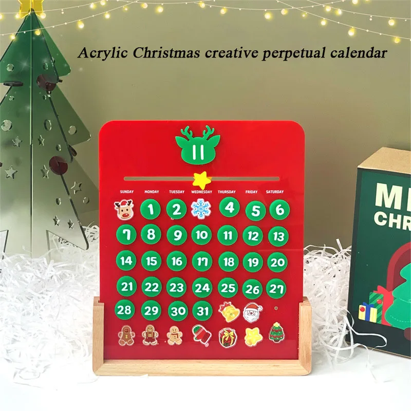 Acrylic Christmas Calendar Simple And Creative U-shaped Beech Base Perpetual Calendar Cute Gift Tabletop Ornament